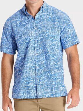 NEW Goodfellow & Co x Reyn Spooner Men's Short Sleeve Waves Button-Down Aqua